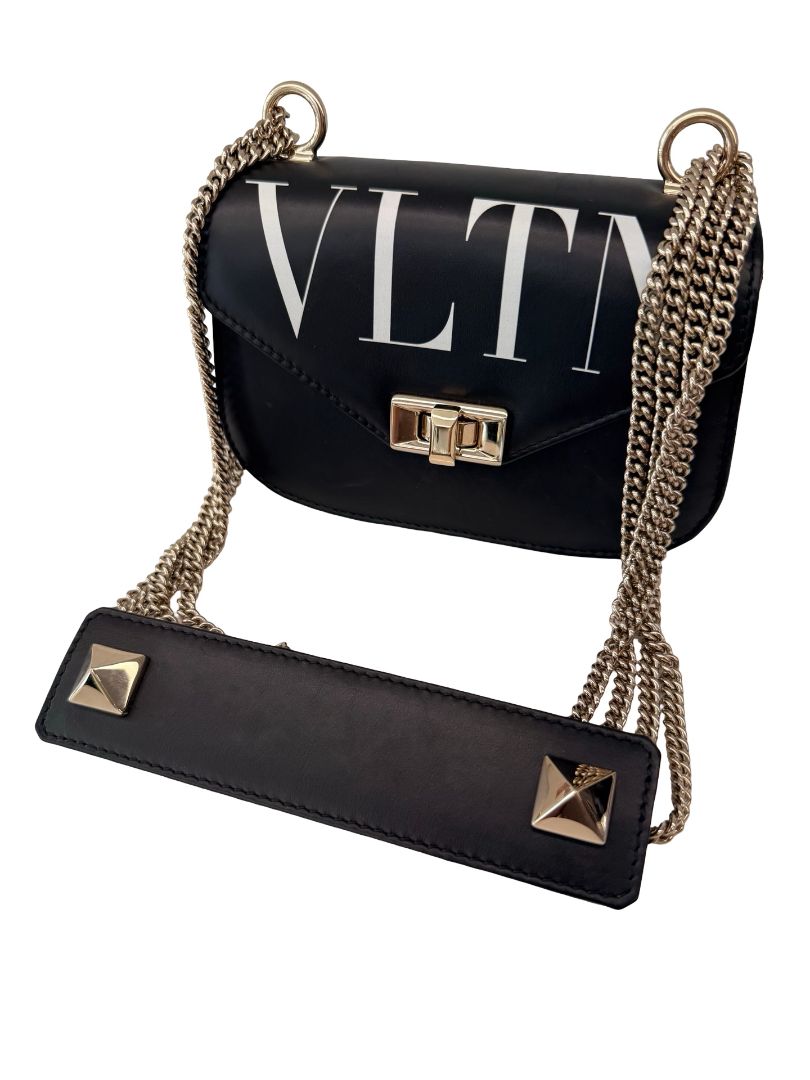 Valentino Black VLTN Stud Chain Crossbody Bag.