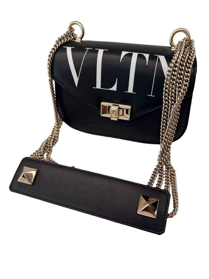 Valentino Black VLTN Stud Chain Crossbody Bag.