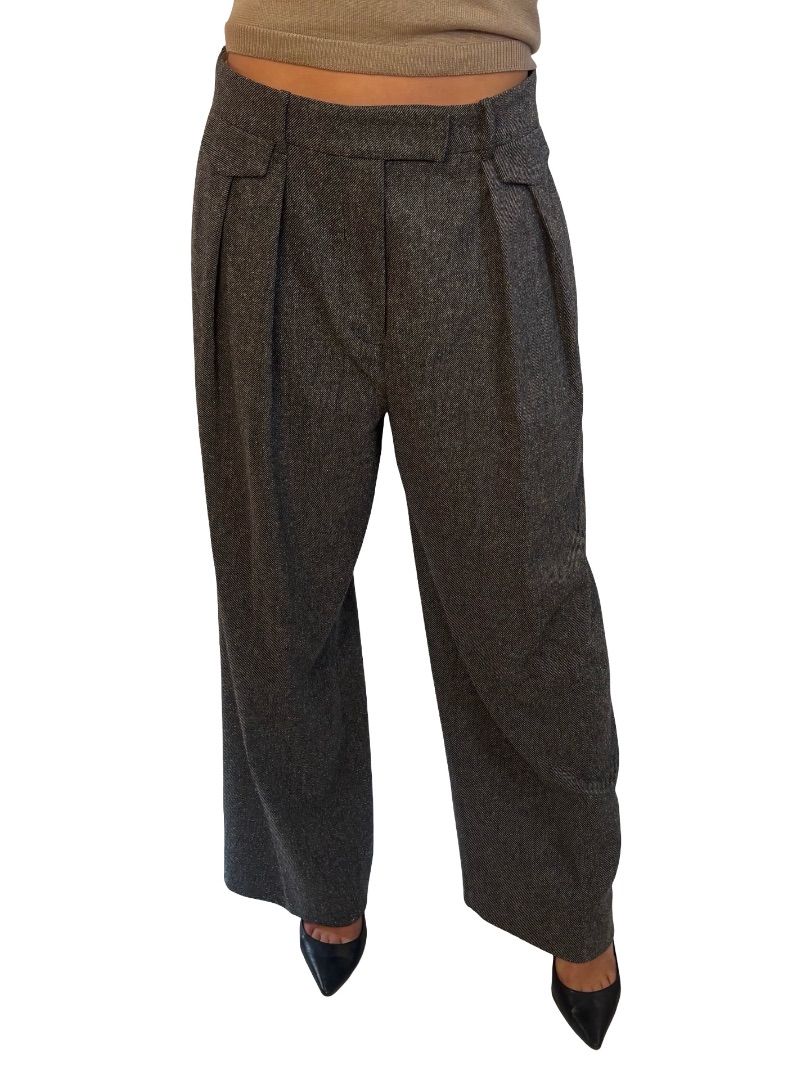 Oroton Grey Wool Blend Twill Trousers. Size: 10