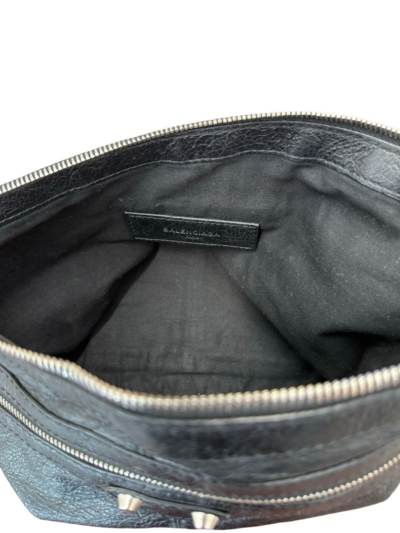 Balenciaga Black Leather Clutch W Silver Studs. 30x20