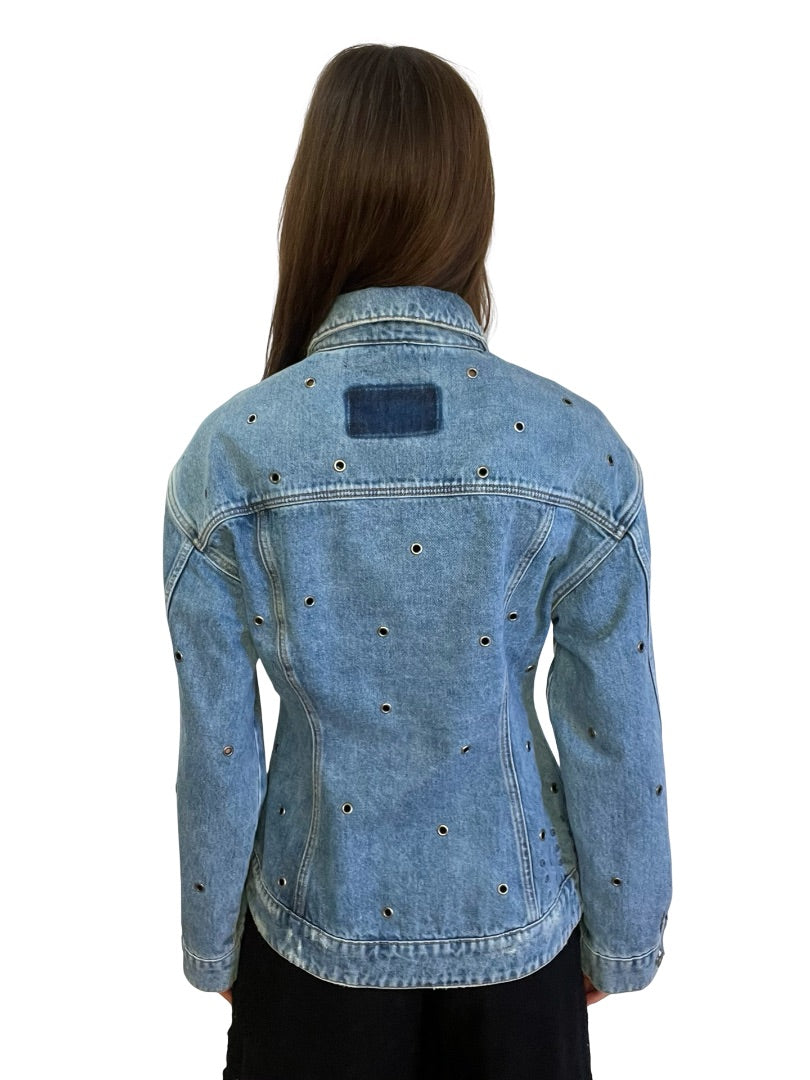 Ksubi Blue Denim Eyelet Jacket. Size: M