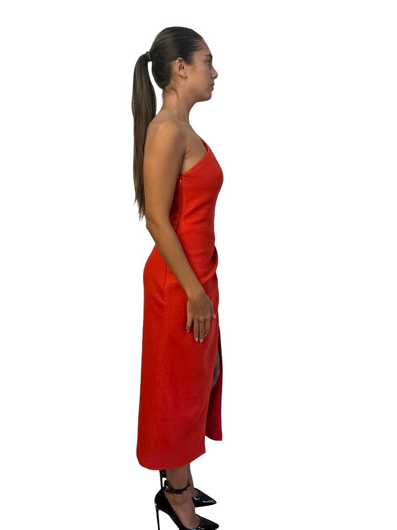 Manning Cartell Red Orange Asymmetric Shoulder Bodycon Dress. Size: 8