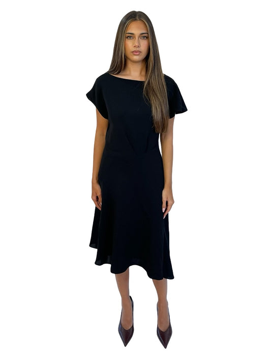 Reiss Black Cap Sleeve Asymmetric Dress. Size: 10