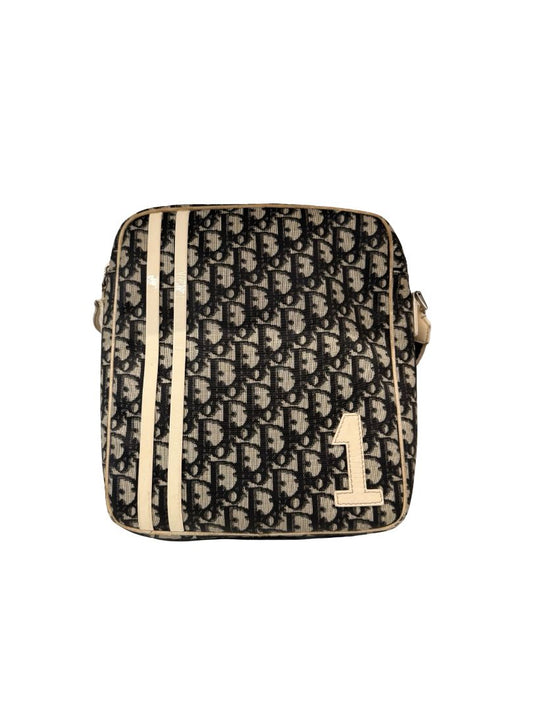 Christian Dior Black / Neutral Vintage Trotter Cloth '1' Crossbody Bag.