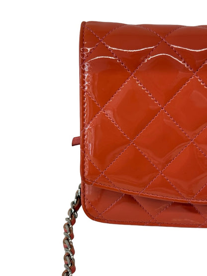 Chanel Salmon Patent CC Wallet On Chain Crossbody Bag.