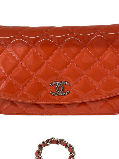 Chanel Salmon Patent CC Wallet On Chain Crossbody Bag.