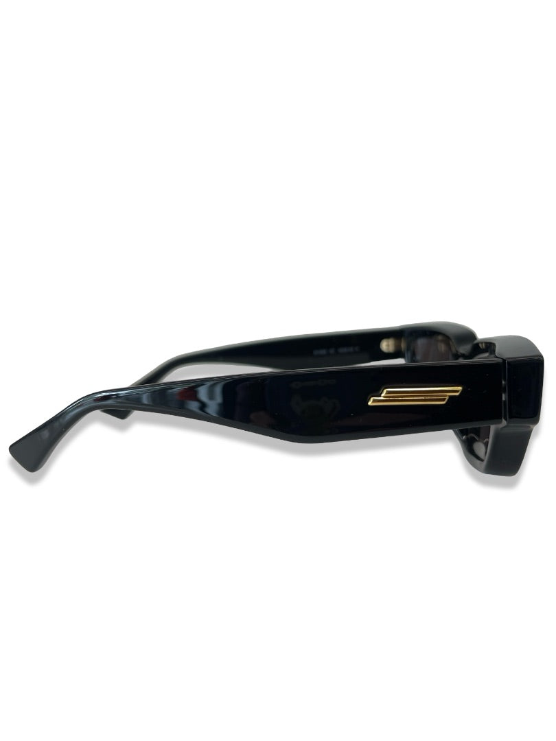 Bottega Veneta Black Rectangular Sunglasses.