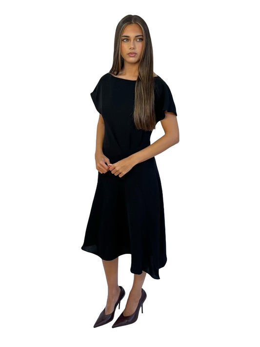 Reiss Black Cap Sleeve Asymmetric Dress. Size: 10