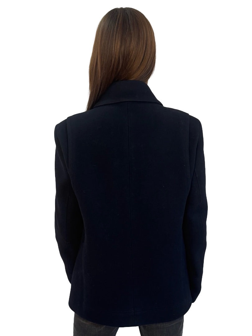 Balenciaga Navy Wool Double Breasted Peacoat. Size: M 48