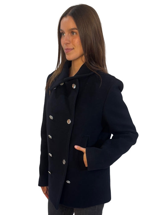 Balenciaga Navy Wool Double Breasted Peacoat. Size: M 48