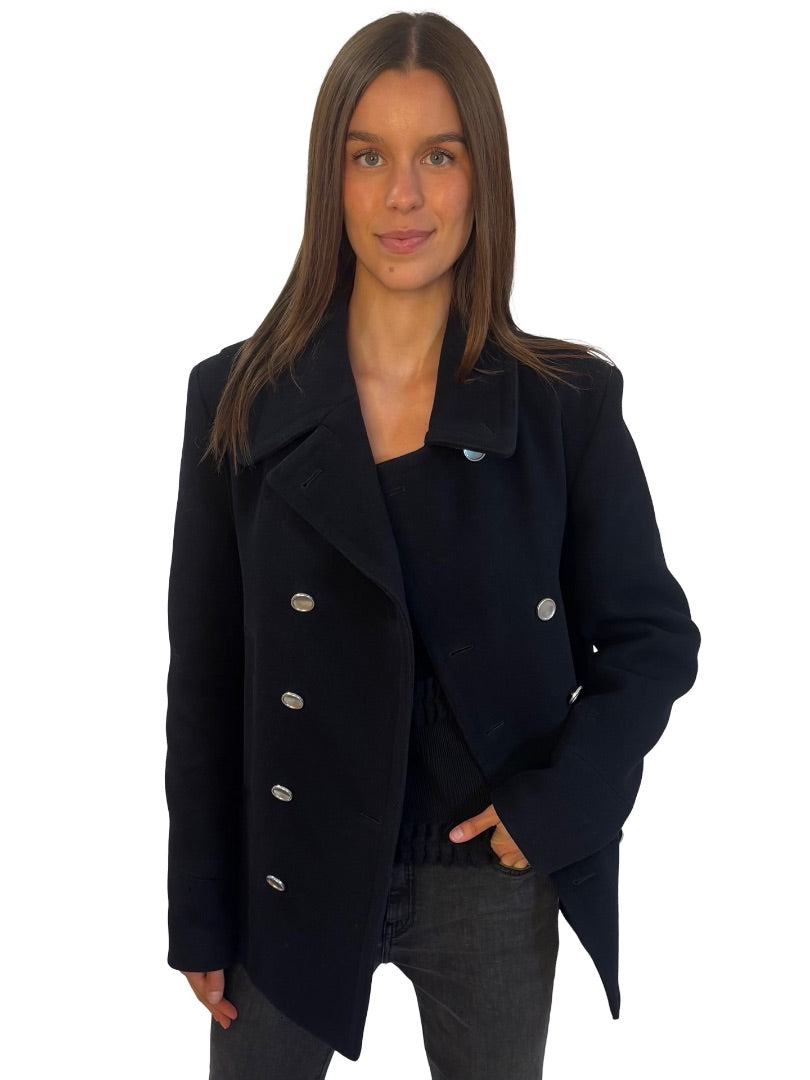 Balenciaga Navy Wool Double Breasted Peacoat. Size: M 48