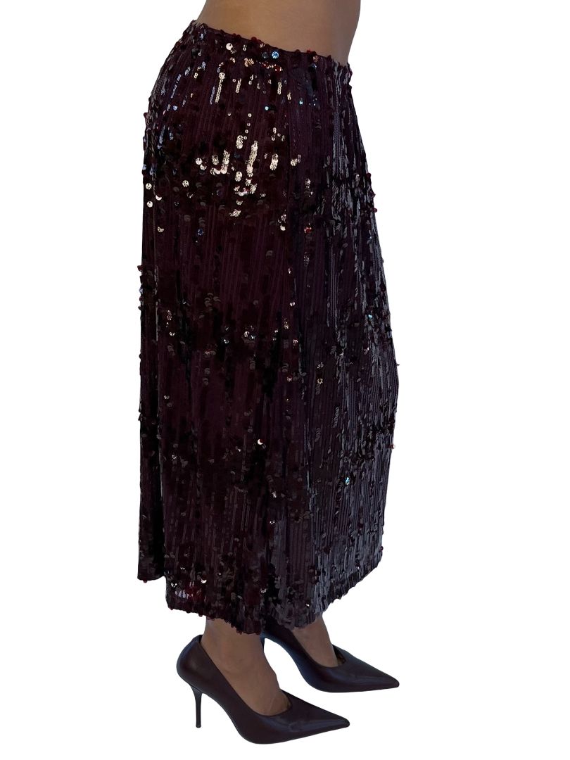 Baum Und Pferdgarten Dark Plum Sequin Mesh Skirt. Size: S