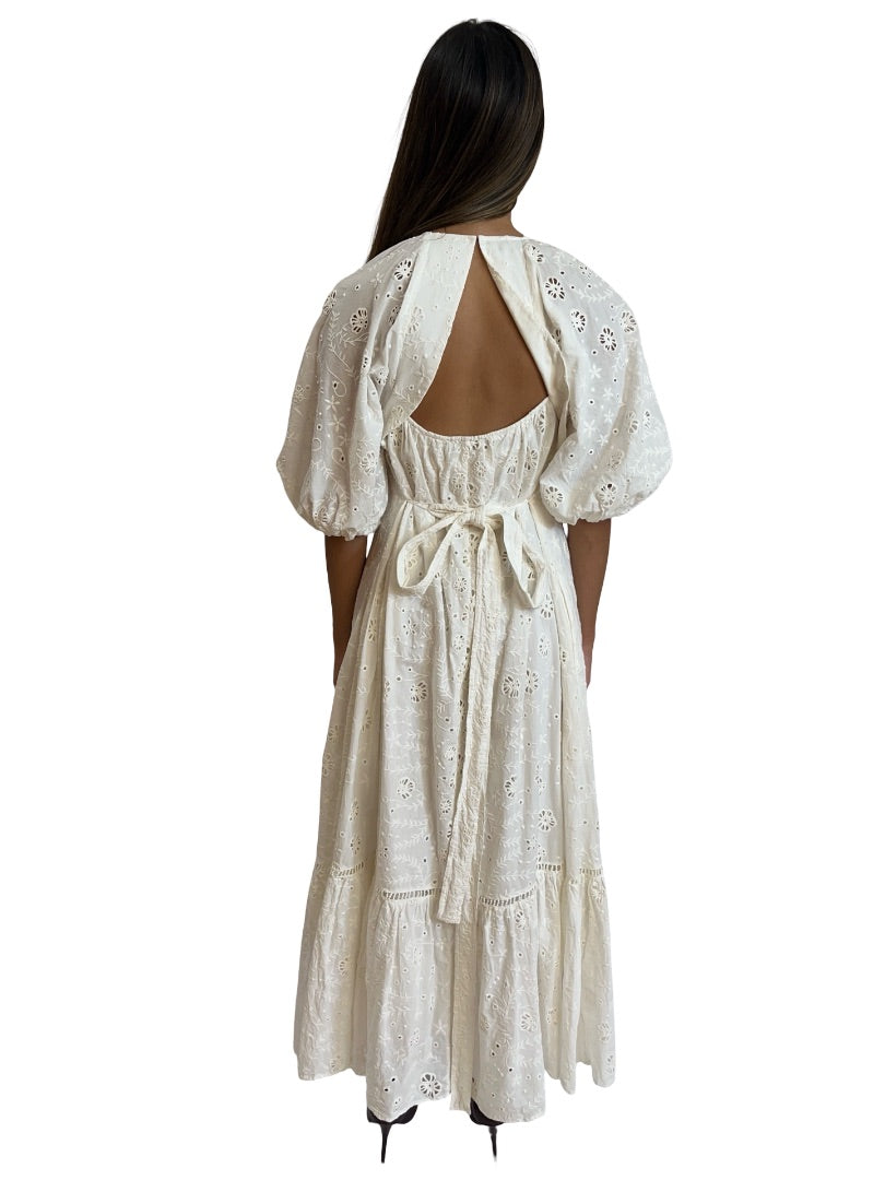 Aje White Embroidered Floral Eyelet Maxi Dress. Size: 4