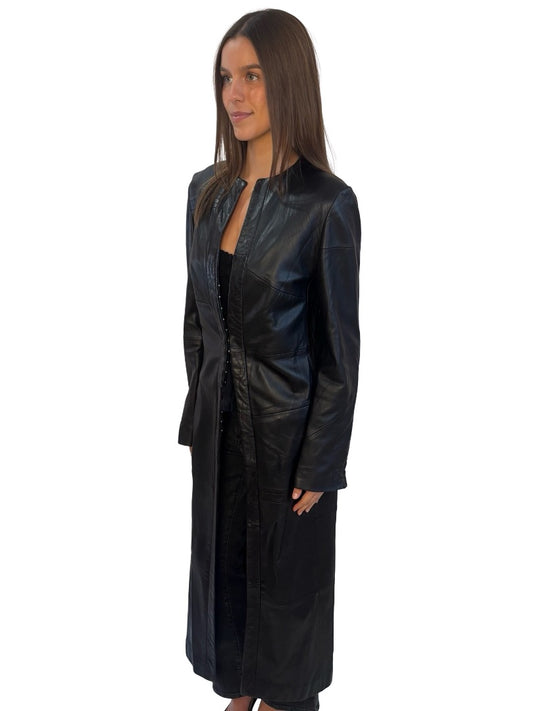 Scanlan Theodore Black Leather Coat w/ Stitching Detail. Size: 14