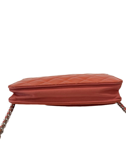 Chanel Salmon Patent CC Wallet On Chain Crossbody Bag.