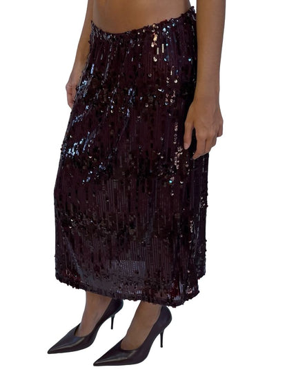 Baum Und Pferdgarten Dark Plum Sequin Mesh Skirt. Size: S