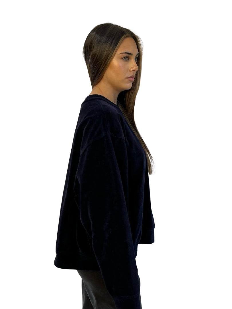 alexanderwang.t Navy Velvet Crystal Logo Sweater. Size: L