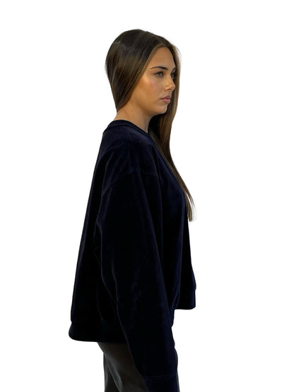 alexanderwang.t Navy Velvet Crystal Logo Sweater. Size: L