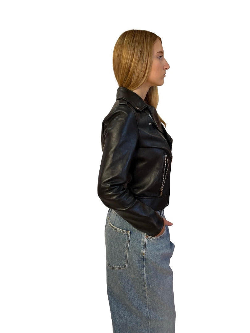 Scanlan Theodore Black Leather Biker Jacket. Size: 6