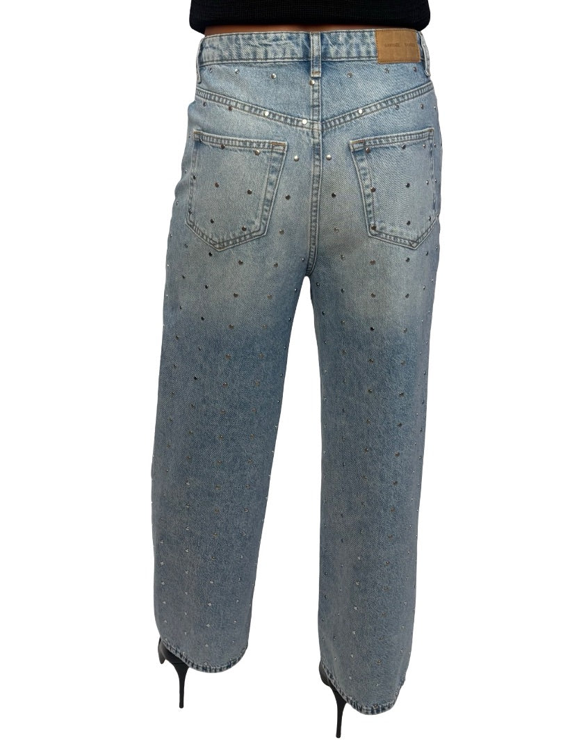 SAMSØE Blue Light Wash Silver Studded Jeans. Size: 25/30