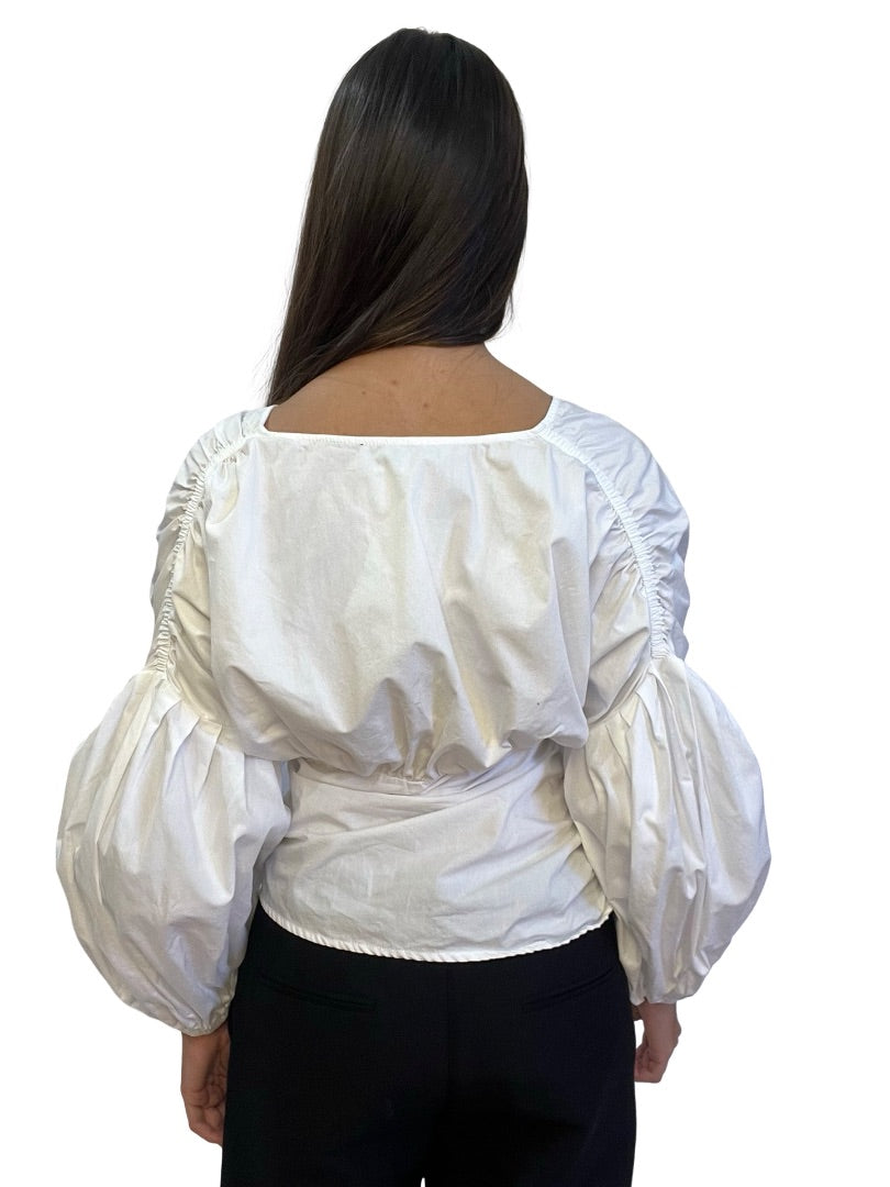 Scanlan Theodore White Heart Neckline Puff Long Sleeve Top. Size: 10