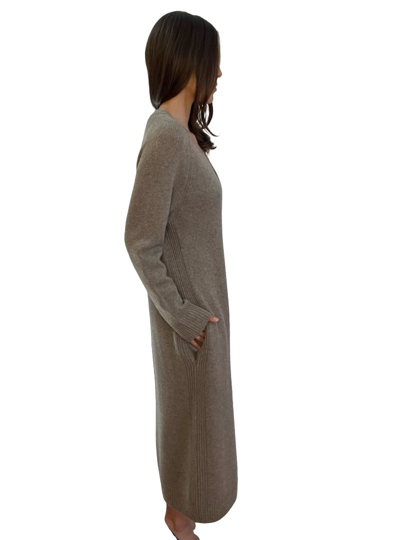Cashmerism Brown Merino / Yak Wool Long Sleeve Dress. Size: S