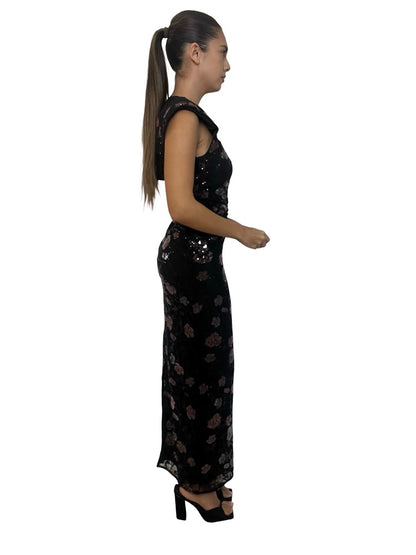 Rotate Black Floral Sequin 'Lace Sleeveless Dress'. Size: 6