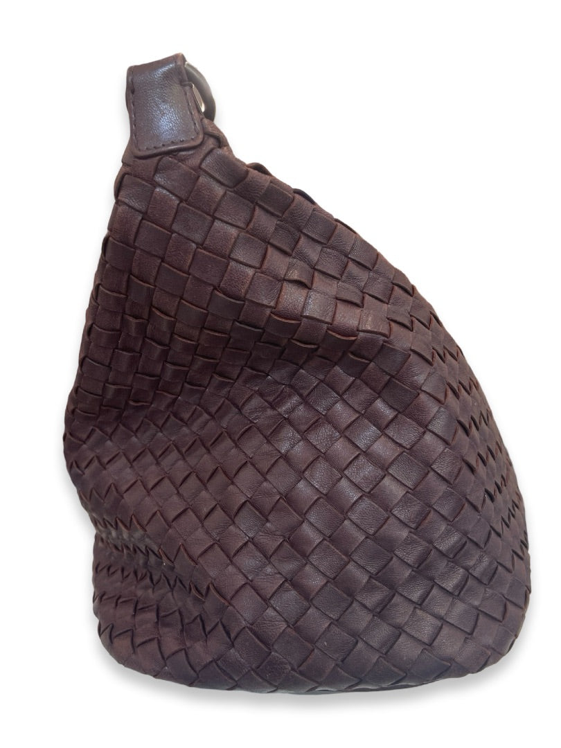 Bottega Veneta Dark Brown Intrecciato Leather Shoulder Bag. Size: Medium