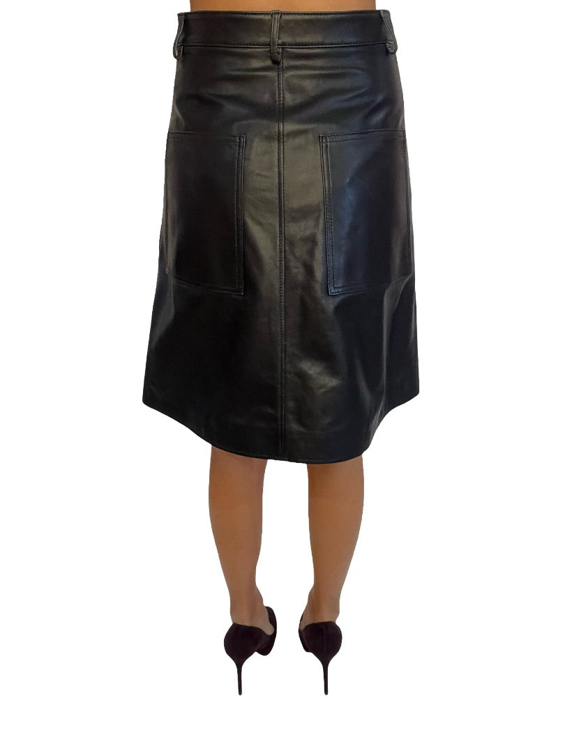 Scanlan Theodore Navy Leather Skirt w/ Large Pockets. Size: 6