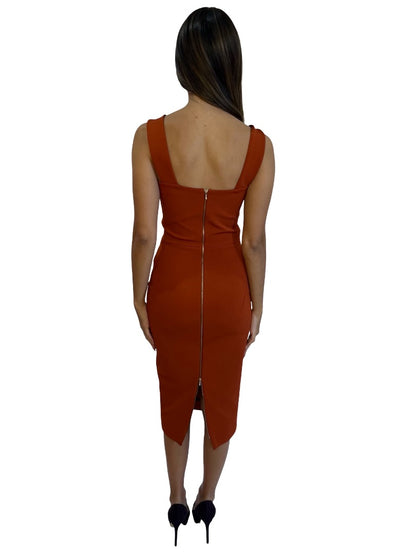 Victoria Beckham Orange Sleeveless Body Con Dress. Size: 8