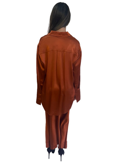 Lee Mathews Orange Silk Satin Shirt & Skirt Set. Size: 2