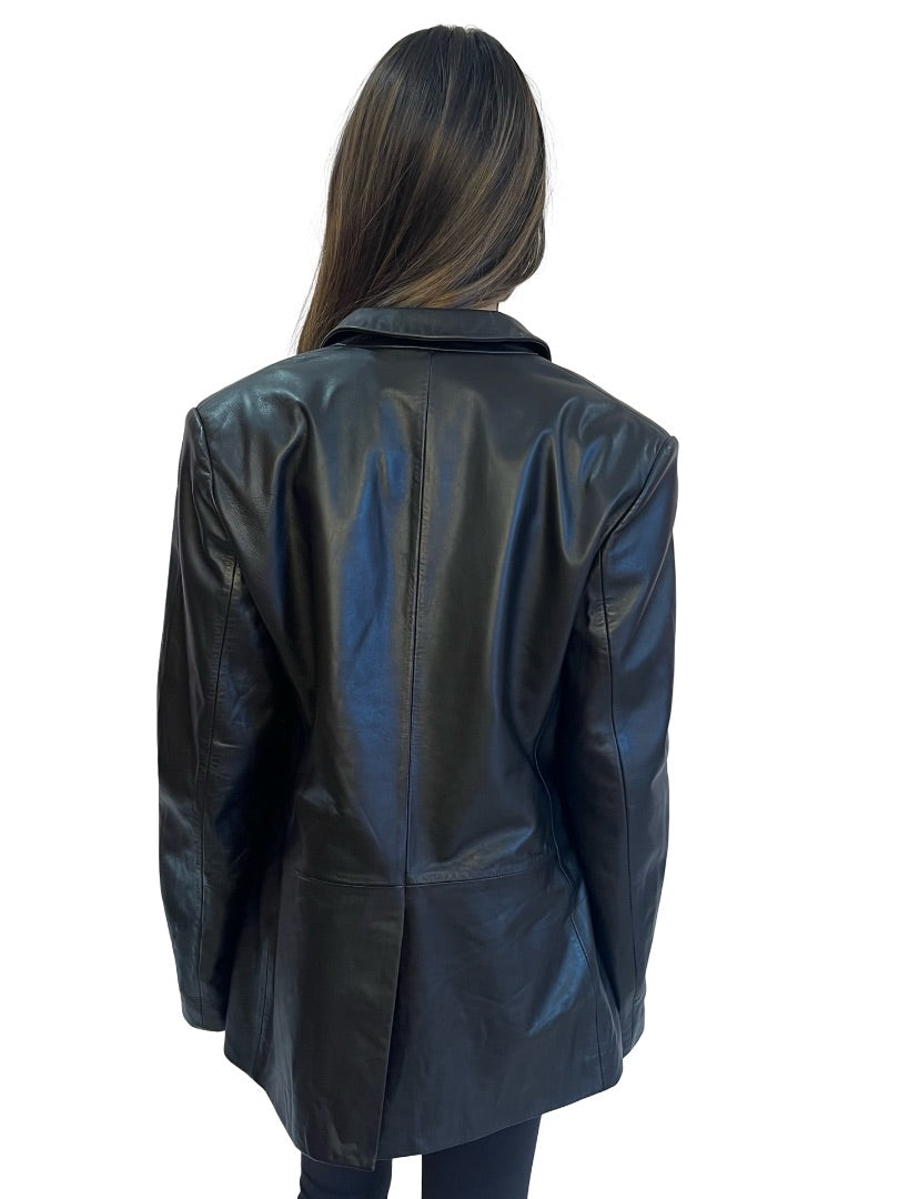 Banded Together Black Leather Blazer. Size: M