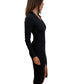 Dion Lee Black Midi Long Sleeve Stretch Dress w/ Black Clasps. Size: XS