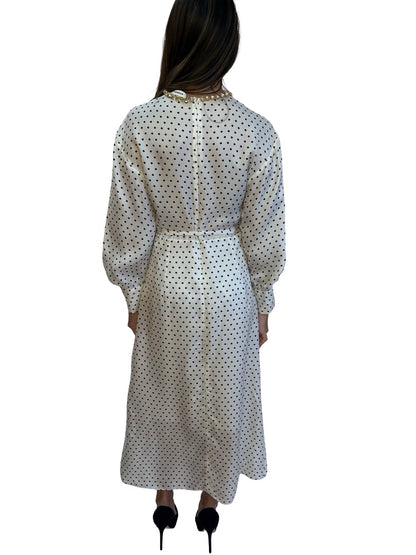 Sandro Cream Polda Dot Dress w/ Embellished Neck. Size: 10