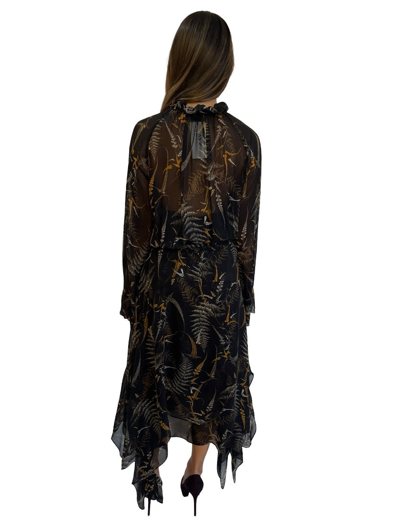 Husk Black/Orange Palm Semi Sheer Silk Dress. Size: 12
