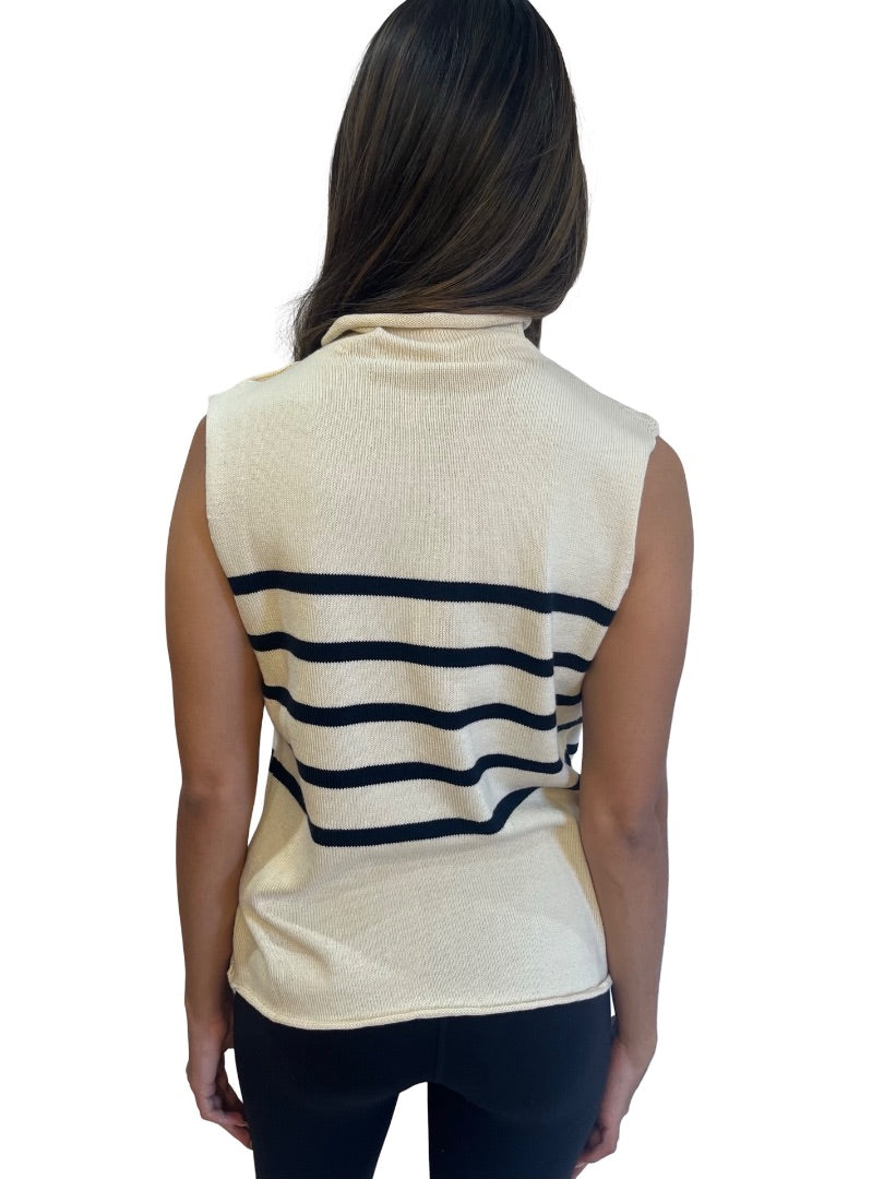 Weekend MaxMara Cream High Neck Sleeveless Knit Top w/ Stripes. Size: M