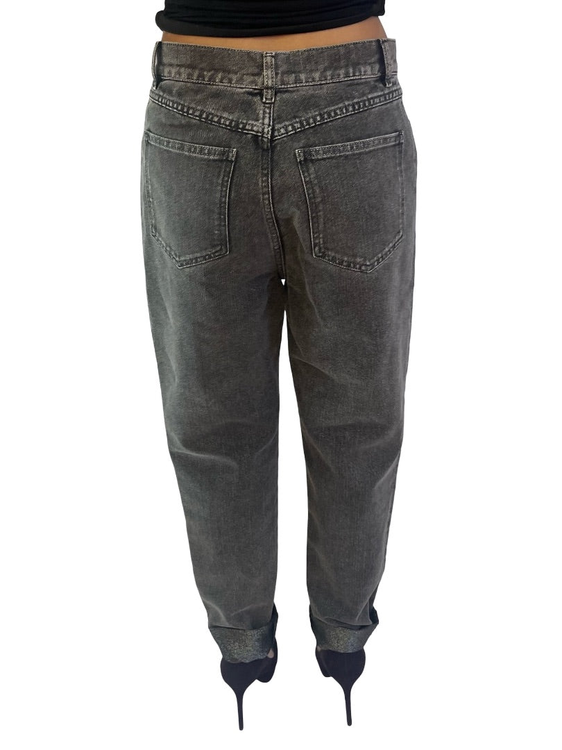 Chanel Grey Metallic Thread Jeans w/ Logo. Size: 40