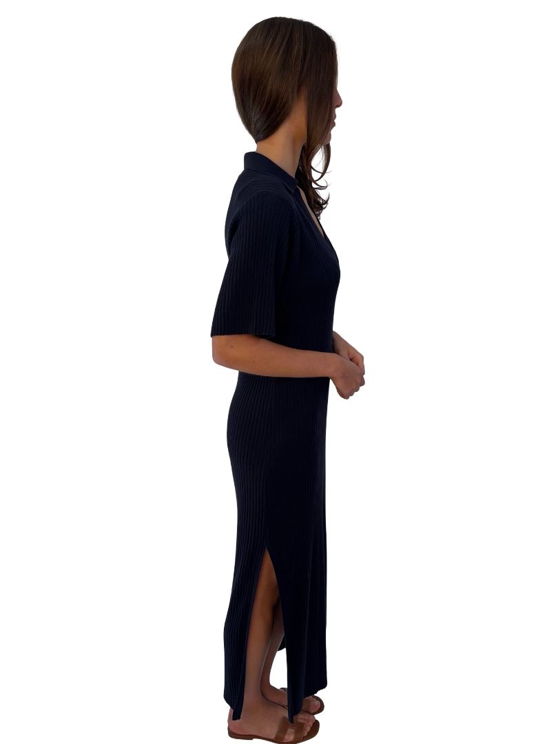 Jac+Jack Navy Polo Cotton/Cashmere Maxi Dress. Size: 8