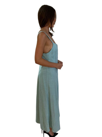 Scanlan Theodore Tiffany Blue Long Button Down Lined Blend Dress. Size: 12
