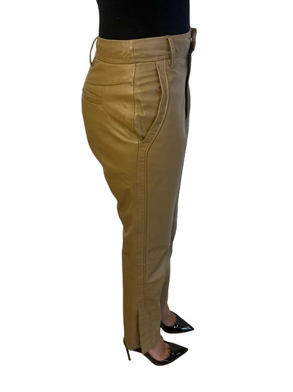 Scanlan Theodore Tan Buttoned Ankle Leather Pants. Size: 8