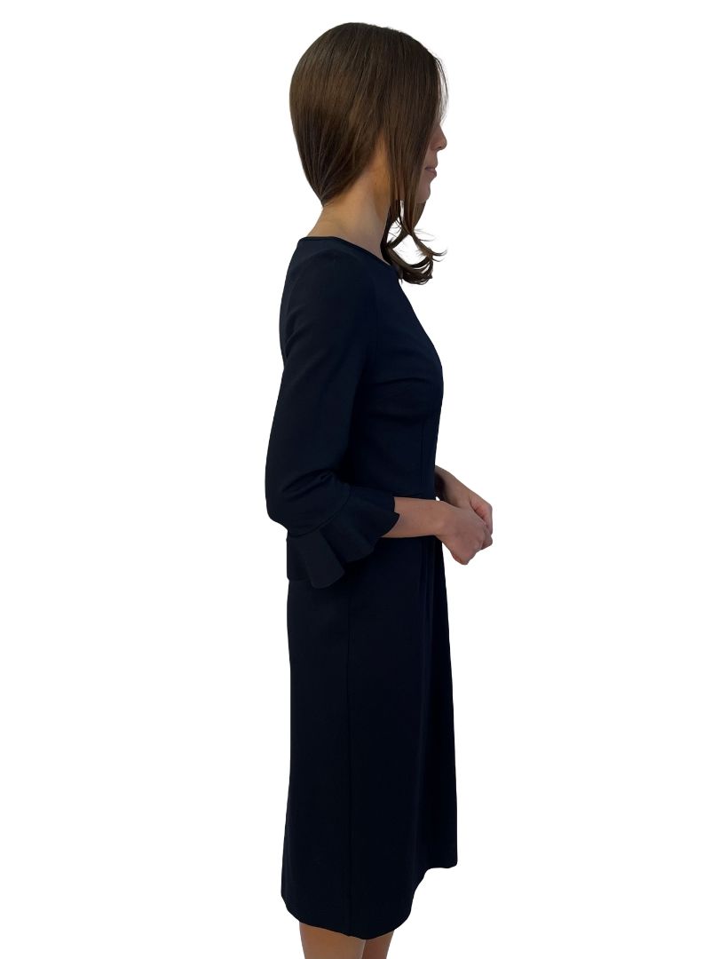 Goat Navy 'Frou Frou' Long Sleeve Pencil Dress. Size:14