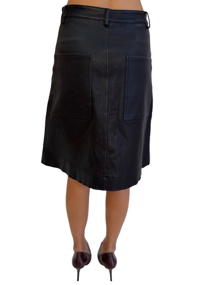 Scanlan Theodore Black Leather A Line Skirt. Size: 6