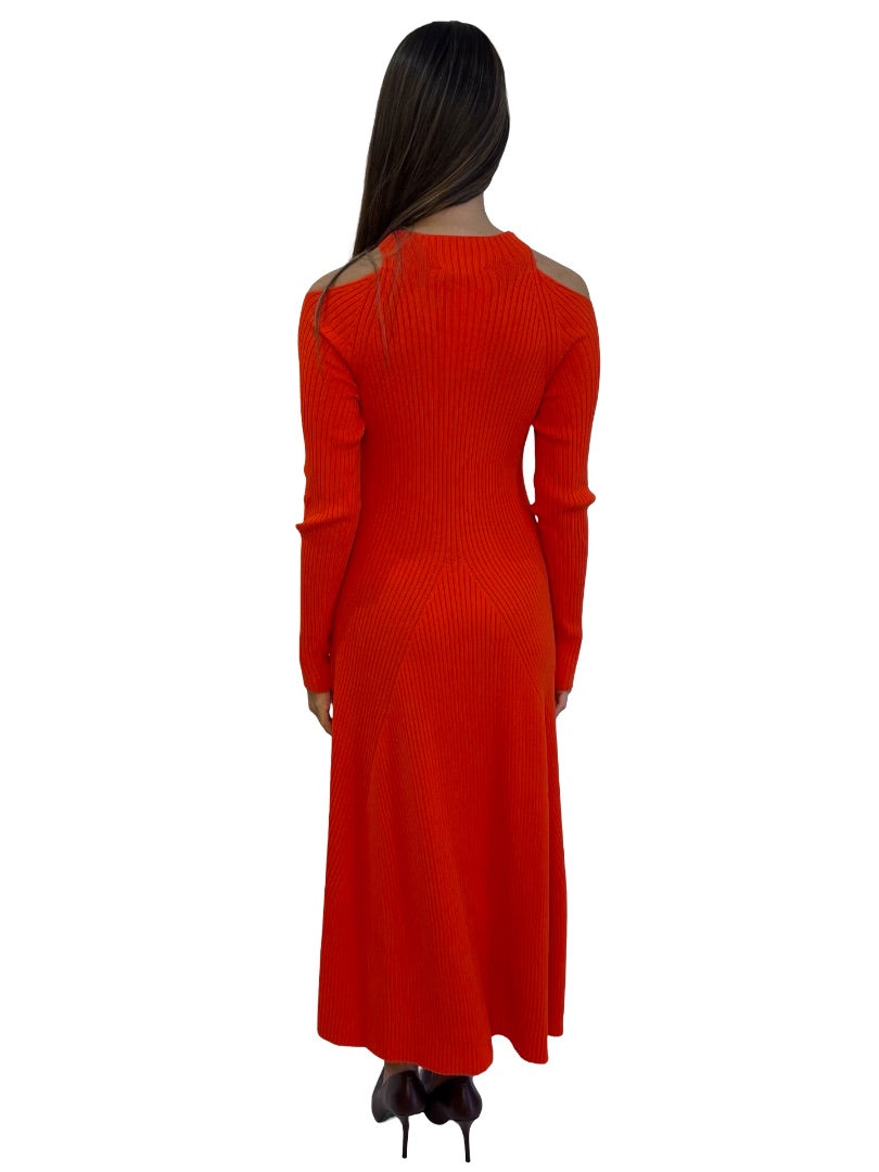 A.W.A.K.E MODE Red Ribbed Cutout Dress. Size: S