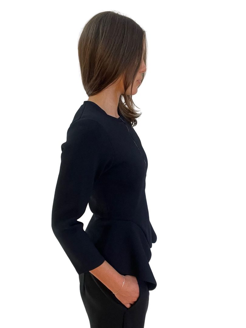 Scanlan Theodore Black Crepe Knit Long Sleeve Zip Up. Size: L