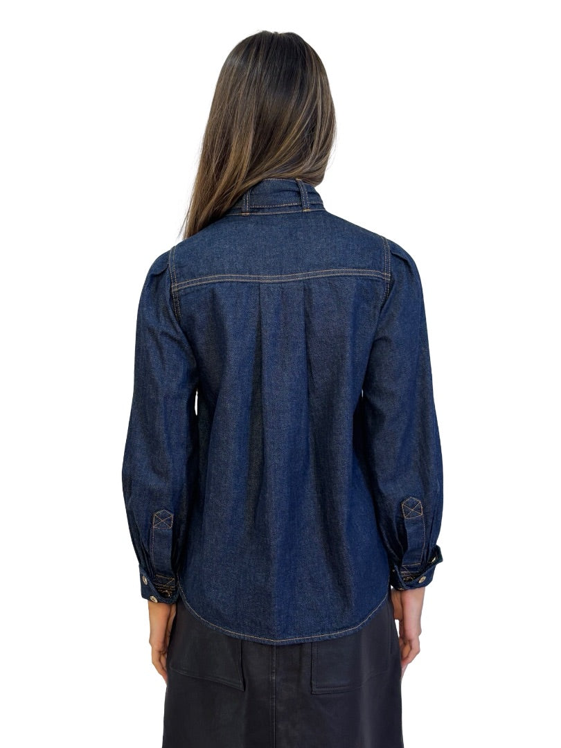 Zimmermann Indigo Neck Tie Denim Shirt. Size: OP