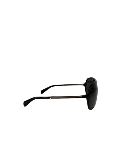 Prada Black Curved Aviator Sunglasses.