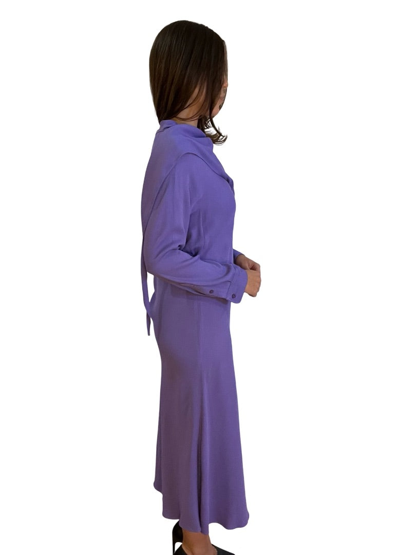 Scanlan Theodore Purple Neck Tie Long Dress. Size: 12