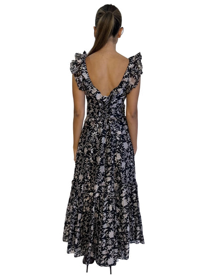 Ulla Johnson Black & Pink Floral Print Freak Sleeve Corset Dress. Size: 4