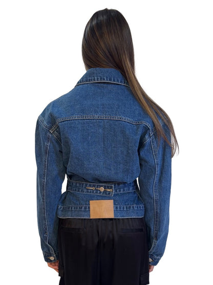 Bayse Denim Blue Cropped Denim Jacket w/ Two Front Pockets. Size: XS