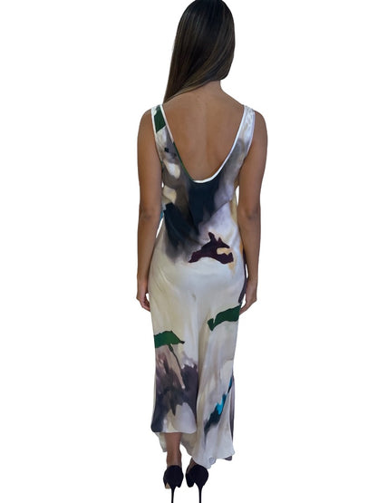 Silk Laundry Multi-Colour Phosphate Scoop Neck Midi Dress. Size: S